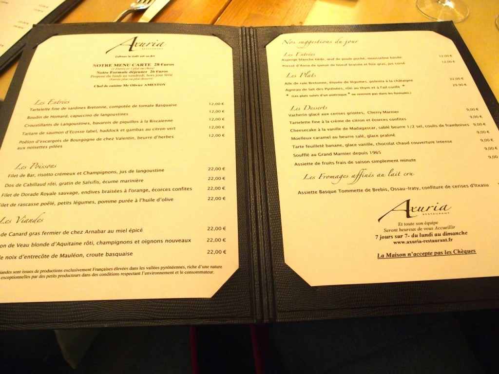 Menu l'Axuria