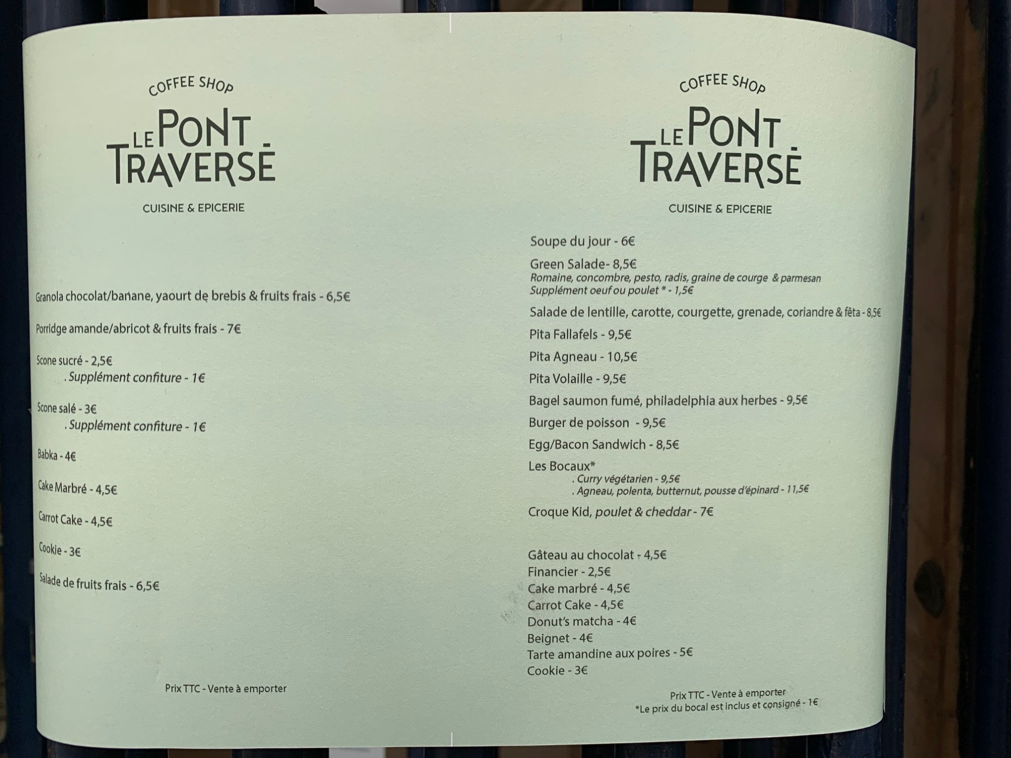 Le Pont Traversé - menu